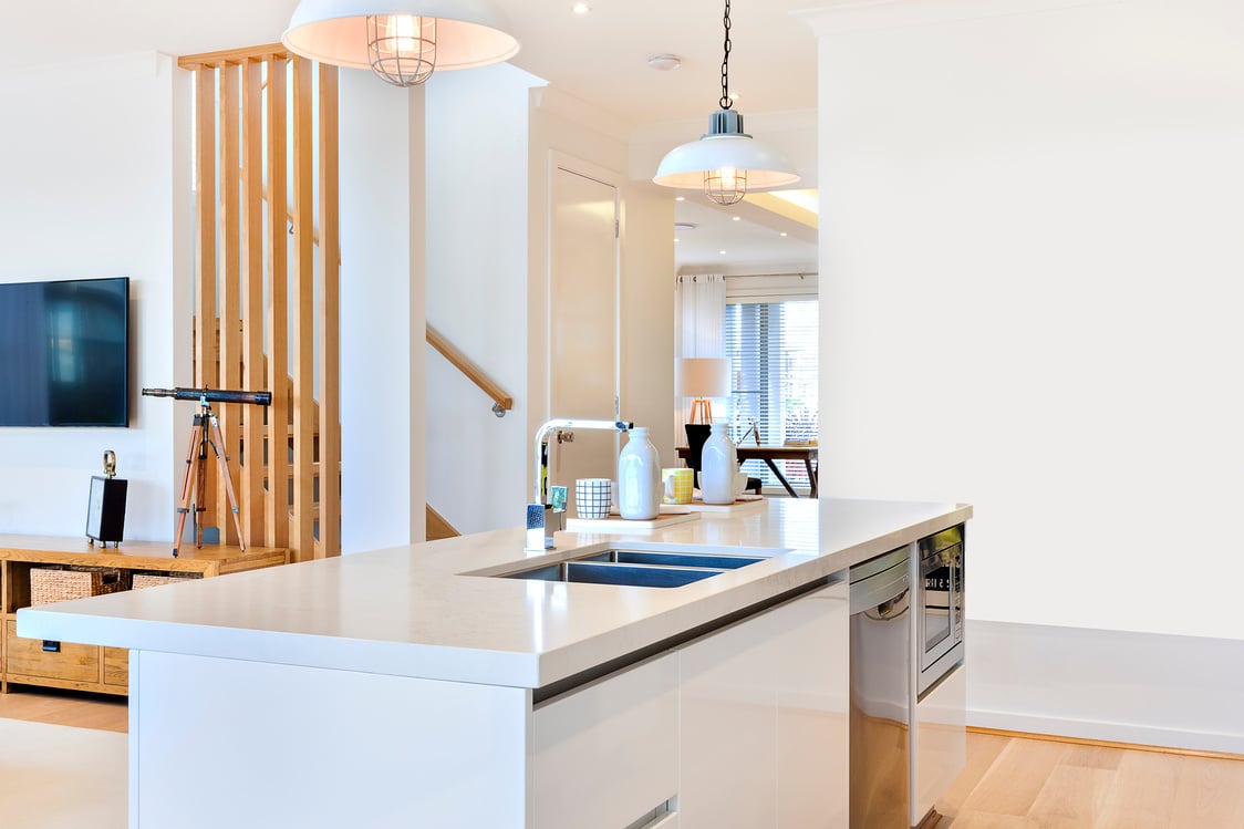 Kitchen counter top with the view of inside house